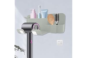 AMO NENES Uchwyt na suszarkę do włosów, bez wiercenia, uchwyt na suszarkę do włosów, silikonowy regał na ściany, półki łazienkowe, uchwyt do suszarki Dyson/Philips, akcesoria, szary