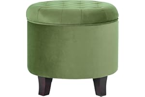 HomePop Velvet Button Tufted Round Storage Ottoman with removable Lid, Green