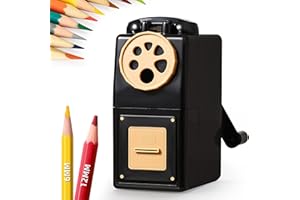 ZMOL Manual Hand Crank Pencil Sharpener for Color Pencil 6 Sizes for 6-12mm Colored Pencils 5 Adjustable Tip Settings Large Shavings Box Home/Office/School (Black)