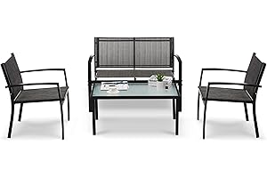 Mondeer Meubles Ensemble de Mobilier d'Extérieur 4 pcs, Chaises du Porche Meubles pour Maison et Extérieur Meubles Terrasse pour Toutes Les Saisons 3 Chaises et 1 Table en Verre, Gris Foncé