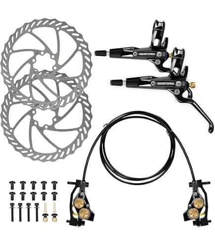 FukkeR Fahrrad Scheibenbremse Set Hydraulisch – Vorne 900 Mm / Hinten 1550 Mm, 4-Kolben, Für 160/180 Mm Scheiben