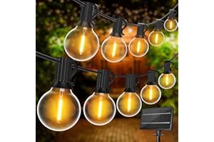 SUWIN 102FT Solar Festoon Light Outdoor, LED String Lights Garden with 50+2 Shatterproof Globe Bulbs, Waterproof Solar Fairy Lights for Patio, Garden, Terrace, Backyard, Balcony, Party