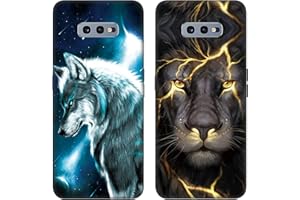 DiaryTown 2 Pack für Samsung S10e Hülle, Ultra Dünn Silikon Bumper Schutzhülle Stoßfest mit Muster Motiv Schwarz Handyhüllen Weich TPU Cover für Galaxy S10e - Wolf & Goldener Löwe