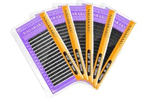 NAGARAKU 5 Boîtes Extension de Cils à Cils Individuel Volume Faux Cils Professionnel Classique 1: 1 Eyelash Extensions Naturel Boucle Stable Léger Cils Noir 16 Rangées(0.07mm D Curl 9/10/11/12/13mm)
