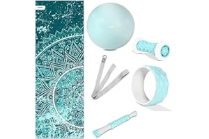Fitfiu Fitness KITWELL-600 - Kit Yoga Pilates Blu 6 Accessori Che comprende Tappetino con Disegno Mandala, Palla, Cerchio Pilates, Rullo Massaggio Piedi, Rullo Massaggio e Cinghia