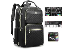 Rabjen DJ Backpack for Club Gigs, DJ Mixer Case Compatible with Pioneer DJ DDJ-REV1, DJ Controller, Novation Launchkey 37 Key Keyboard and More Equipment