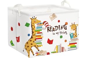 Clastyle Study Baby Laundry Hamper Collapsible Clothes Kids Storage Basket Waterproof Boy Girls Toy Box for Nursery Room, Giraffe Book, 40 * 30 * 30 cm