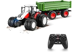 Brolteja 1:24 Juguete del Tractor agrícola, con Control Remoto de Juguetes para el Remolque Infantil, Adecuado para niños de 3 a 6-10 años (Verde)