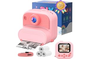 SOOGOOEY Macchina Fotografica Bambini Istantanea: Giochi Camera per 3 4 5 6 7 8 9 10 11 12 Anni - Regalo Natale per Bambina Gioco Compleanno - Fotocamera Digitale con 32GB Scheda - Idee Instant Fotocamera Rosa