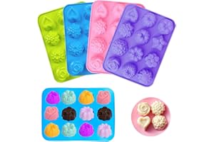 Lovesmile Moule Savon, 4 Pièces Moule à Savon, Moule Savon Silicone, DIY Moule Forme en Silicone, Moule Silicone Fleur Convient pour Chocolat Savon Bougies Glaçons(4 Couleurs)