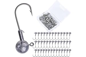Goture 50pcs Tête plombée Ronde, hameçons pour tête plombée en Plomb pour leurre Souple la pêche en Eau Douce et en Eau salée, Têtes Plombées Crochets Kit Swimbait avec boîte de pêche