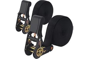 DUBUOZA 2 Pièces Sangles à Cliquet, Sangle, Sangles d'Arrimage, Adapté au Déménagement, aux Chariots, aux Motos, aux Bagages, au Camping, à La Sécurisation du Chargement, 6m x 25 mm, Noir