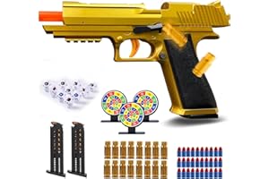 SZJYMY Toy Gun Soft Bullets Fully Automatic Reloading Rebound Shell Ejecting Shooting Games Toy Pistol Education Model Toys Soft Foam Blaster Gift for Kids Boys Girls Ages 6+(Gold)