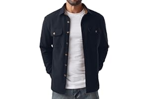 QIXING Men's Fleece Lined Corduroy Shirt Button Down Long Sleeve Jacket Trucker Overshirt Autumn Winter Coats with Flap Pockets