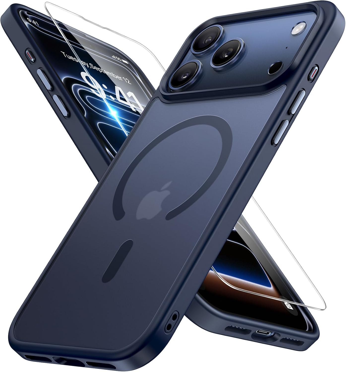 Miracase for iPhone 17 Pro Max Case with MagSafe [with 9H+Screen Protector] Military-Grade Protection Shockproof Scratch-Resistant with Velvet Touch for iPhone 17 Pro Max Cover 6.9", Matte-Deep-Blue