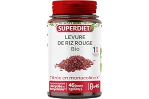 SUPERDIET - LEVURE DE RIZ ROUGE - Bio - Végan - Titrée en monacoline K - Fabrication française - 45 gélules