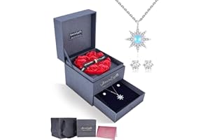 IMMORROSA Ewige Rose mit 925er Silber Achtzackige Mondstein-Stern-Halskette und Kristallohrringe, Konservierte Rose Box Geschenk für Frau Mama, Valentinstag, Geburtstag, Weihnachten, Jubiläumsgeschenk