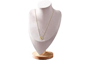 TINGSING Velvet Necklace Display Stand Jewelry Bust Display Stands with Wood Base Mannequin Necklace Pendant Chain Holder Organizer for Jewelry Showcase, Boutiques, Trade Show, Large, Beige