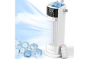 ZEYUMEE Air Cooler, 700ML Evaporative Air Cooler with Remote Control, 4 IN 1 Portable Air Cooler with Automatic Oscillation 3 Speeds and 7-Hour Timer 33.5" Tower Fan Fan and Humidifier for Home and Office