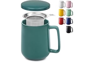 ‎COSUMY Teetasse mit Sieb und Deckel - Keramik Blaugrün - Hält Lange warm - 500ml XXL Groß - Spülmaschinenfest