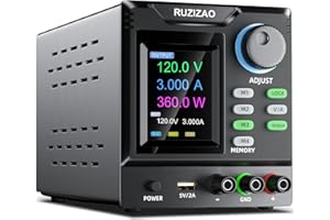 RUZIZAO Alimentation de Laboratoire 120V 3A Alimentation Stabilisée Réglable avec Mémoires/Interrupteur de Sortie/Encodeur, Alimentation Laboratoire Programmable avec Logiciel et Écran LCD Couleur