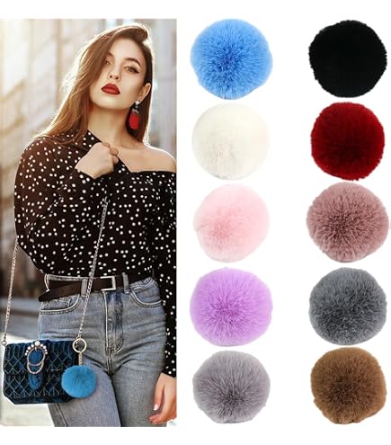 Lot De 10 Pompons En Fausse Fourrure Lapin – Diamètre 10 Cm – 35 Coloris Disponibles – Pour Bricolage, Déco, Vêtements, Accessoires