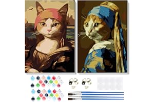 Lxmsja 2 Pack Paint by Numbers Kit for Adults Beginner Children with Frame, Funny Cat Adult Kids' Paint by Numbers Kits on Canvas, Painting by Numbers Kit for Adults Home Decor 8x12in