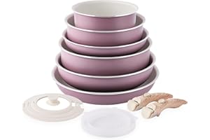 RIOVARM Set di pentole e padelle con manici staccabili, Impilabile Antiaderente In granito Set di pentole con coperchi, Salvaspazio Set di utensili da cucina Senza PFOA, Padella, Casseruole