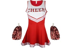 Cherry-on-Top Cheerleader Costume for Women – Red High School Fancy Dress Outfit with Pom Poms, Ladies XXL Cheerleader Outfit