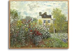hyidecorart Quadri Vintage Soggiorno con Cornice Legno, 40x60 cm Stampe da Parete Claude Monet Giardino, Quadro Camera da Letto Su Tela Decorazioni Parete Desktop Arte Bagno Ufficio Sala da Pranzo