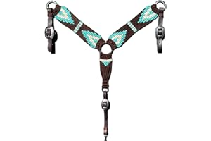 Cheval's International Western Collier de poitrine en mohair pour cheval fait à la main en laine et cuir de qualité supérieure, réglable, durable et confortable pour chevaux – Aqua et noir, complet