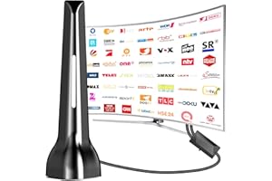 QGCLEARSO DVB-T/DVB-T2-Antenne, Zimmerantenne mit 420 km Empfangsbereich, 360° Rundumempfang, magnetischer Basis, Verstärker und 3-m-Kabel. Unterstützt 4K/1080P und ​​alle Programme​​ (DAB/UHF/VHF)