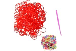 Tuilful 600+ Red Loom Bands Refill Pack with Hook Tool and Colorful Bracelet Connector Art Craft Refills for DIY Bracelet Making Refill Kit (600+)