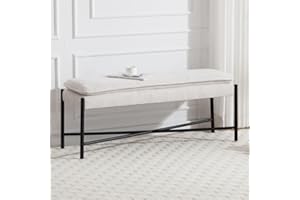 chairus Banco de Entrada de Lino Bancos con Patas de Metal, Banco Acolchado para Pasillo o Salón, Blanco