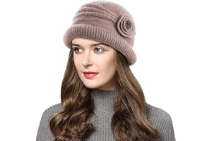 Wantonfy Bonnet pour femme double couche en polaire côtelée - Bonnet français vintage tricoté tressé au crochet chic léger vintage joli classique