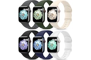 AMSKY Zestaw 6 pasków sportowych do zegarka Apple Watch 38 mm, 40 mm, 41 mm, 42 mm, 44 mm, 45 mm, miękki, silikonowy, wodoodporny, kompatybilny z iWatch Apple Watch serii 7, 6, 5, 4, 3, 2, 1, SE, dla kobiet