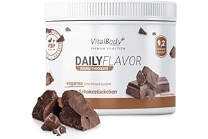 ‎VITALBODY+ SUPPLEMENTS VitalBodyPLUS DailyFlavor Double Chocolate, kalorienarmes und zuckerarmes Geschmackspulver, nur 9 kcal pro Portion, 250 g – vegan, glutenfrei und hitzebeständig, unabhängig laborgeprüft & zertifiziert
