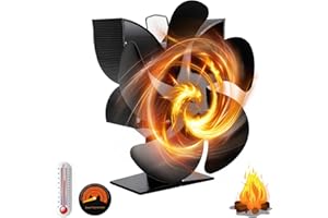 Nalezuns Kaminventilator, Leiser Kamin Kaminventilator ohne Strom, 5 Flügel ofenventilator ventilator, Ofenventilator mit Thermometer, Holzofenventilator für Holz/Brennholz/Feuerstelle/Ofenrohr