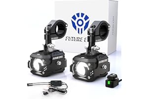 Future Eyes Phares Antibrouillard Moto LED, Feux Auxiliaires Réglables à 360°, Étanche IP67, Éclairage Tout-Terrain pour Conduite de Nuit, Faisceau Long & Court Ambre/Blanc, Compatible avec ATV et UTV