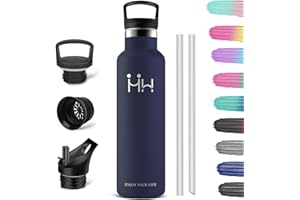 HoneyHolly Gourde Isotherme - Bouteille Isotherme 1L - Gourde INOX avec Paille - Gourde Sport Étanche - 18/8 Acier Inoxydable, Bouteille d'eau pour Sport, Randonnée, École, Bureau