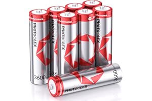 PHOTOOLEX Pilas Recargables AA Litio (Paquete de 8), 1,5V Baterías de 3600mWh de Alta Capacidad 3Amps Alta Potencia Pico Descarga, 1600+ ciclos Pilas Recargable Doble A de Larga duración