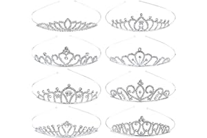 Cinaci 8 Pieces Silver Metal Bridal Wedding Party Prom Rhinestone Headbands Flower Girl Hair Bands Tiaras Crowns Accessories for Brides Bridesmaids Women Girls Teens Kids