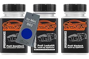 TRISTARcolor Pintura del coche Set de lápices de retoque para Mini B62 Starlight Blue Metallic Fondo pintura base pintura transparente 50 ml cada uno