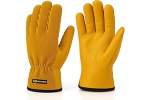 WESTWOOD FOX Gants de Travail en Cuir Résistants aux Épines – Gants de Jardinage Robustes pour Hommes et Femmes – Respirants, Flexibles et Durables – Jaunes – Tailles S, M, L, XL