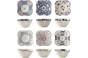 TuYines Juego de 6 cuencos de cerámica para salsas de soja, estilo japonés con patrones florales, capacidad 100 ml cada uno