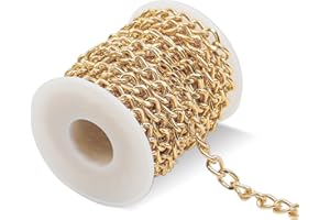 TOKSEO 5M Aluminium Panzerketten mit Spule, Gliederkette Gold, Kette Meterware, Verblasst Nicht Leicht, 6.5 x 10 MM, Geeignet für DIY Halsketten, Armbänder und Schmuckherstellung