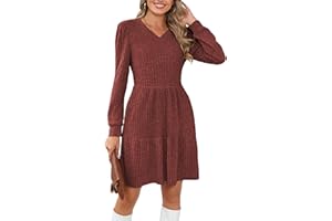 Famulily Women's Winter Jumper Dress Elegant Knitted Skater Dress High Waist Party Tunic Dresses with Pockets Knee Length