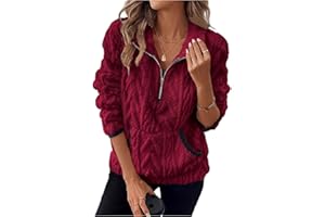 ZHENDEGL Teddyfleece Pullover Damen Flauschige Sweatshirt mit 1/4 Zip Kuscheliger Rollkragenpullover Warm Plüsch Pullover Winter Oberteile