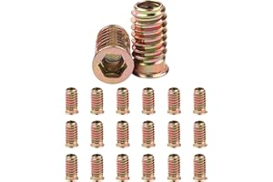 Jeboler 20Pcs M8 (8mm) x 25mm Threaded Inserts for Wood, Flanged Hex Socket Nut, Zinc Plated Carbon Steel Hex Drive Head Nut for Wood Furniture