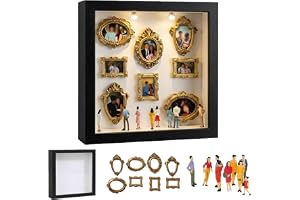 DIY Mini museum silhuettbox, foto minnesdisplay-set med 8 mini gyllene ramar och 8 slumpmässiga figurer, kreativ bildram med